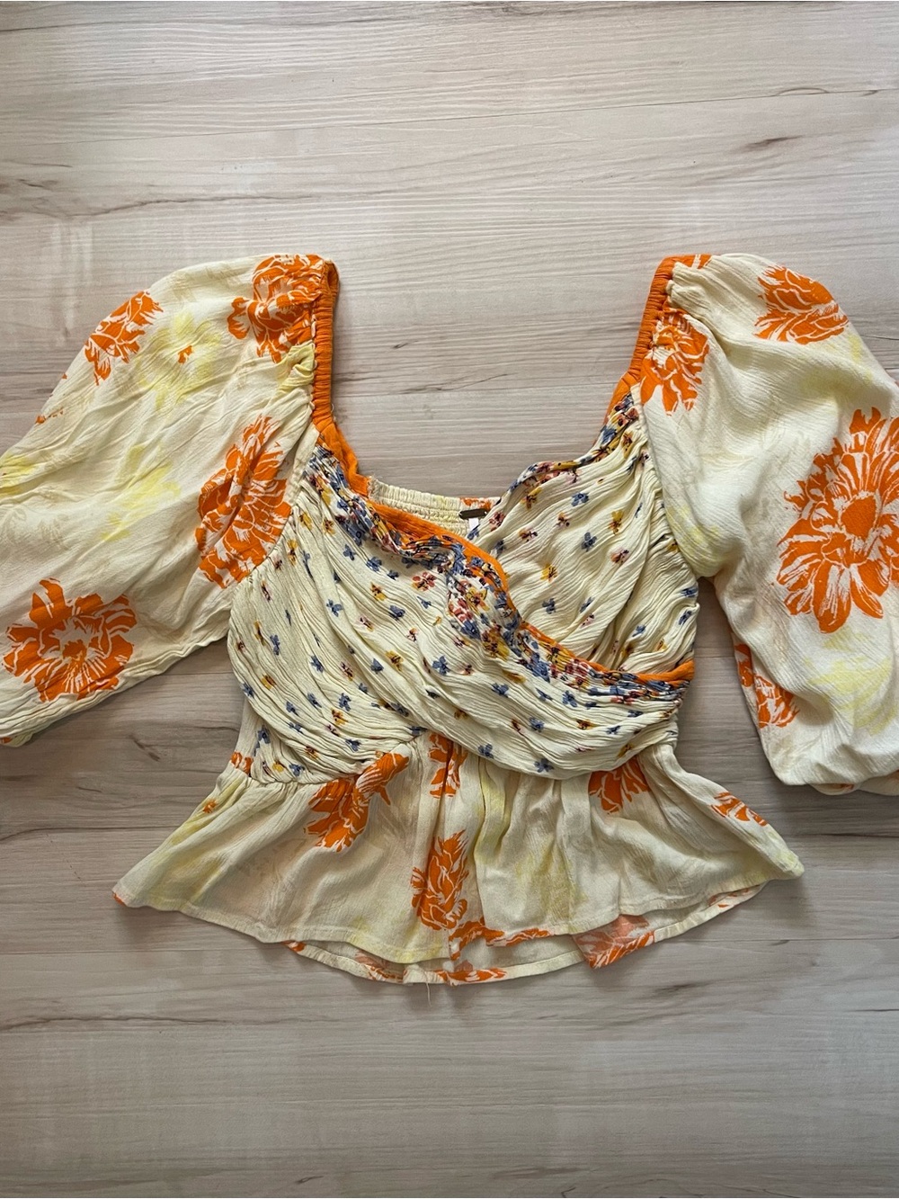 Free People Cream Top with Orange Floral Print